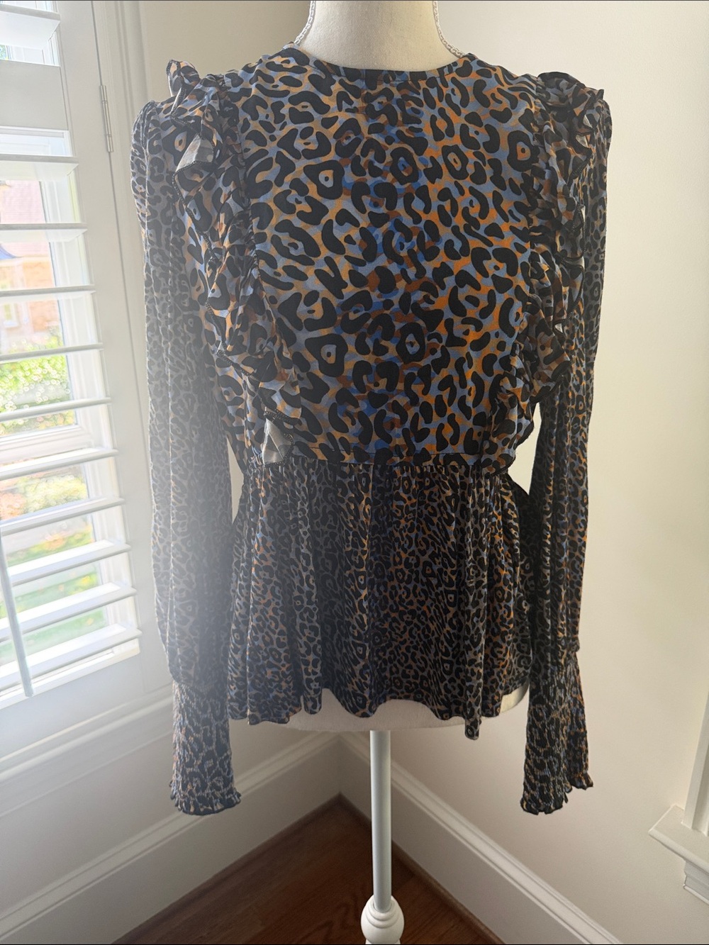 Bl^Nk London Moira Leopard Print Long-Sleeve Peplum Blouse - Black & Brown